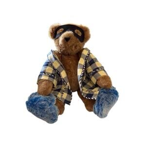 The Vermont Teddy Bear Company Jointed Stuffed Plush 16" w/Robe Slippers Mask